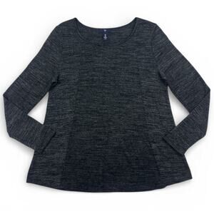 GAP Tunic Top Black Marled SoftSpun Front Seams Lightweight LS Womens Medium